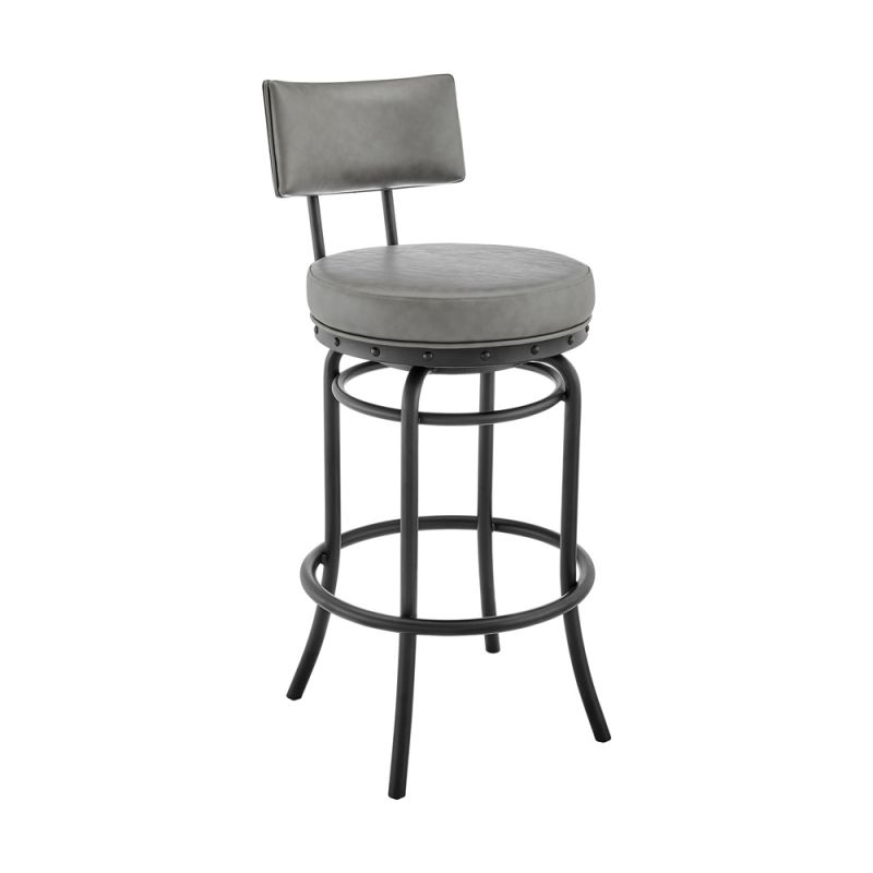Armen Living - Rees Swivel Counter or Bar Stool in Black Finish with Grey Faux Leather - 840254333628