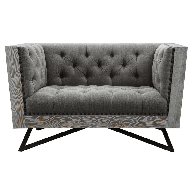 Armen Living - Regis Contemporary Chair in Gray Fabric with Black Metal Finish Legs and Antique Brown Nailhead Accents - LCRE1GR