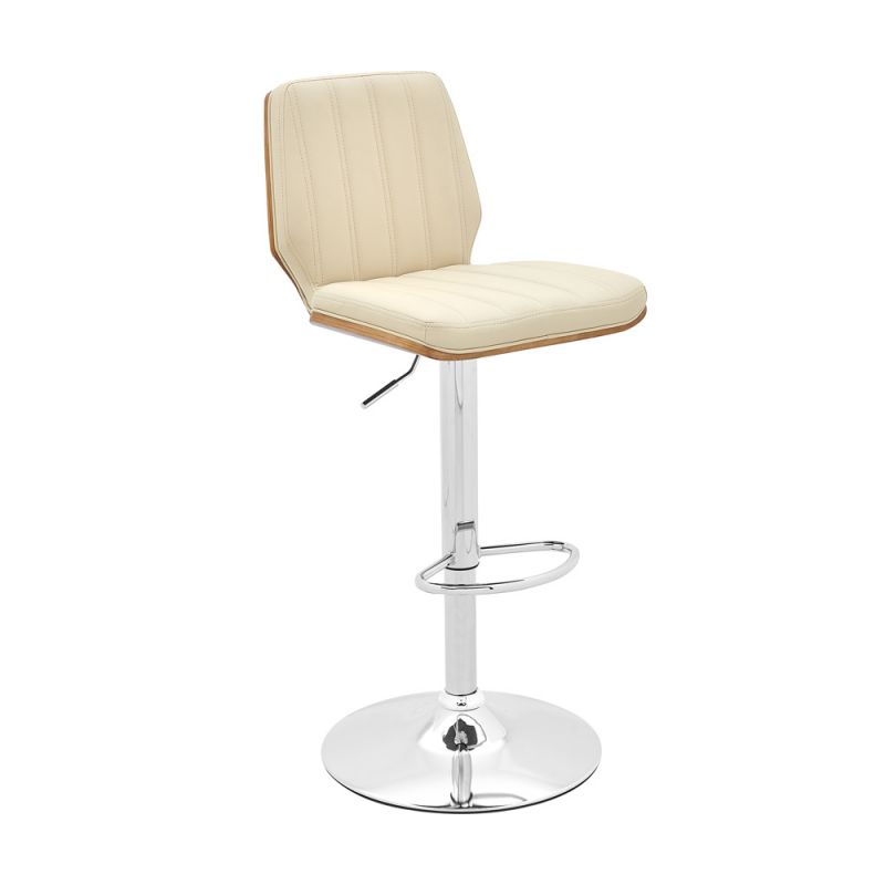 Armen Living - Sabine Adjustable Swivel Cream Faux Leather with Walnut Back and Chrome Bar Stool - LCSBBAWACR