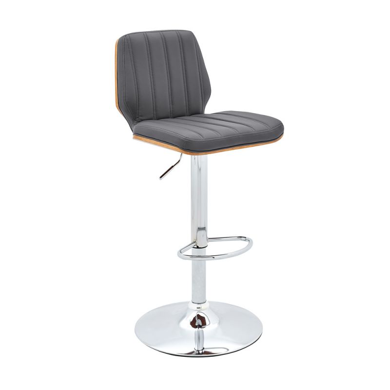 Armen Living - Sabine Adjustable Swivel Gray Faux Leather with Walnut Back and Chrome Bar Stool - LCSBBAWAGR