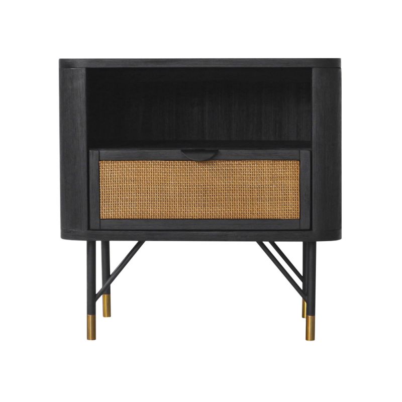 Armen Living - Saratoga Nightstand in Black Acacia with Rattan - LCSRLABL