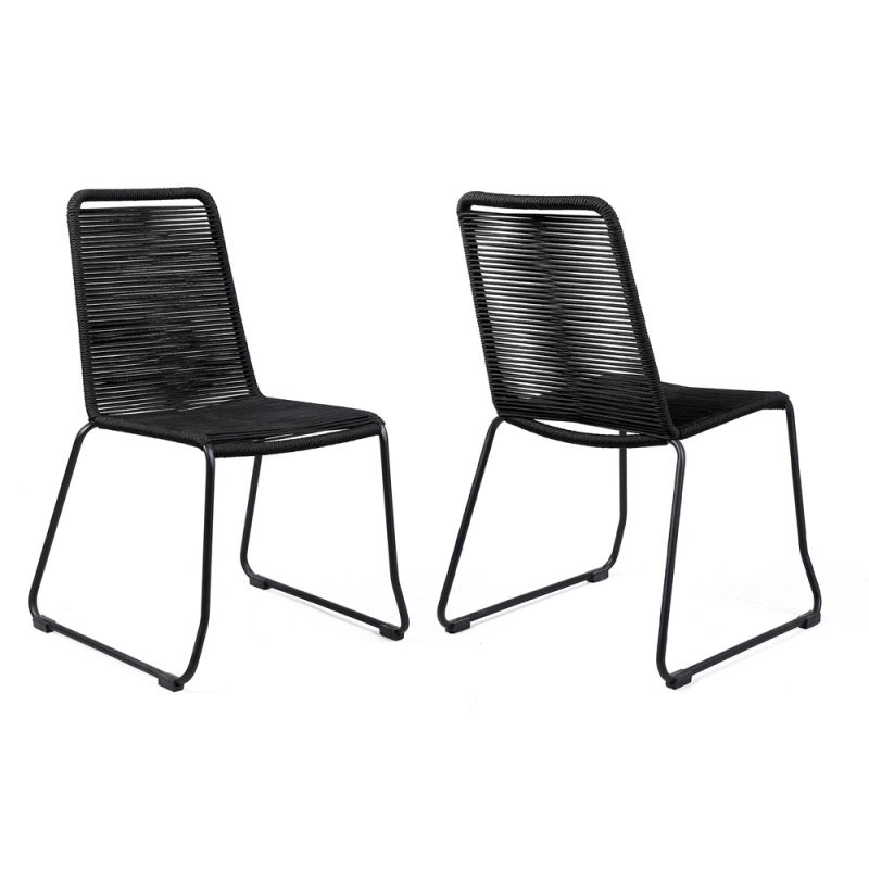 Armen Living - Shasta Outdoor Metal and Black Rope Stackable Dining Chair (Set of 2) - LCSHSIBLK