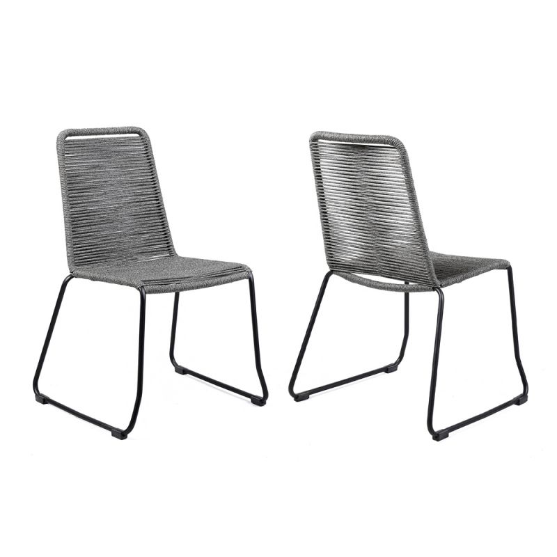 Armen Living - Shasta Outdoor Metal and Grey Rope Stackable Dining Chair (Set of 2) - LCSHSICH