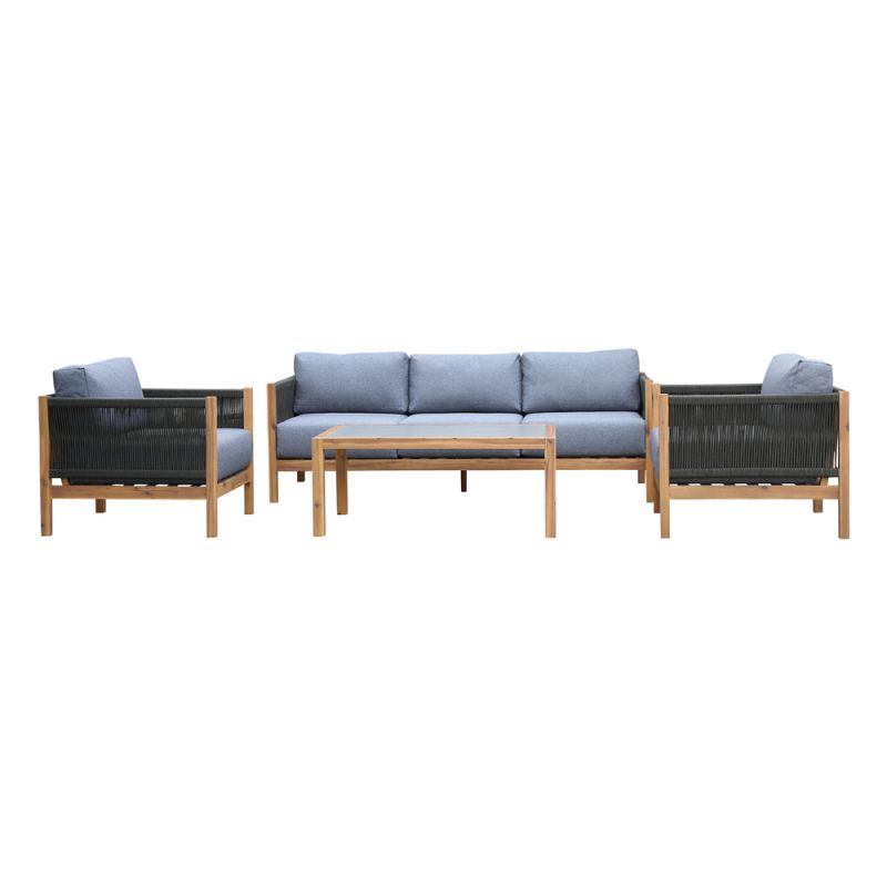 Armen Living - Sienna 4 Piece Acacia Wood Outdoor Sofa Seating Set with Teak Finish and Grey Cushions - SETODSI4TK