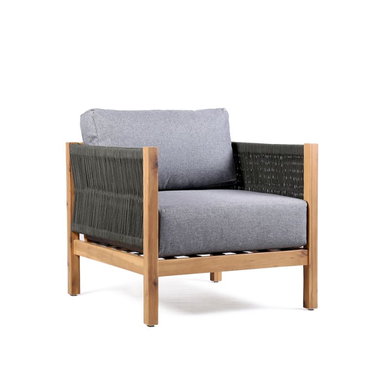Armen Living - Sienna Outdoor Eucalyptus Lounge Chair in Teak Finish with Grey Cushions - LCSICHWDTK