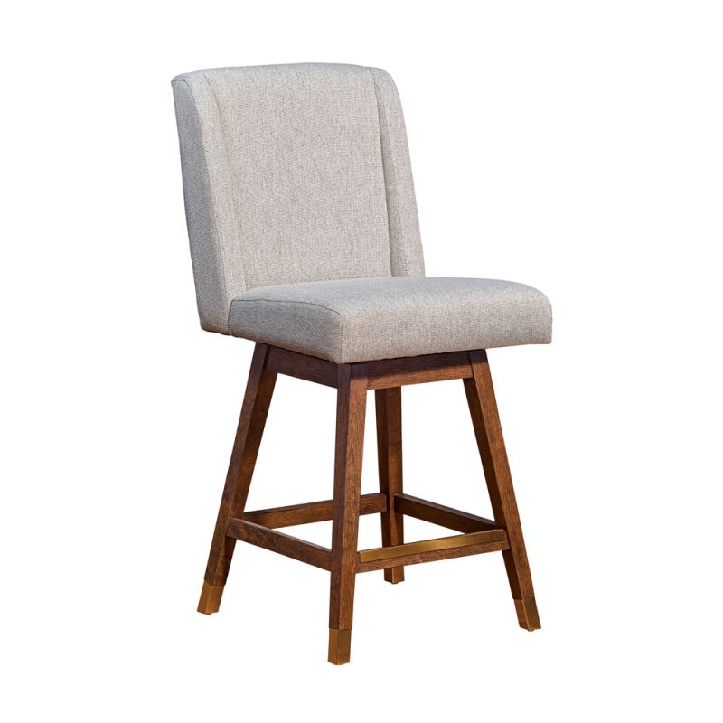 Armen Living  - Stancoste Swivel Counter Stool in Brown Oak Wood Finish with Taupe Fabric - 840254332119