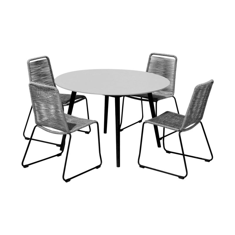 Armen Living - Sydney and Shasta 5 Piece Patio Outdoor Dining Set in Grey Rope with Black Eucalyptus Wood - 840254333758