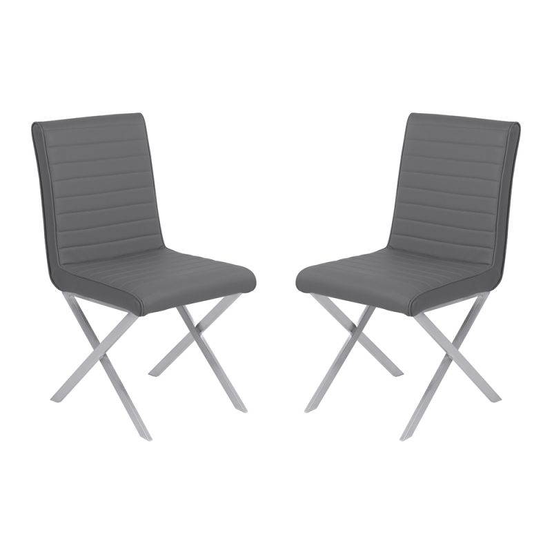 Armen Living - Tempe Contemporary Dining Chair in Gray Faux Leather with Brushed Stainless Steel Finish (Set of 2) - LCTESIGRBS