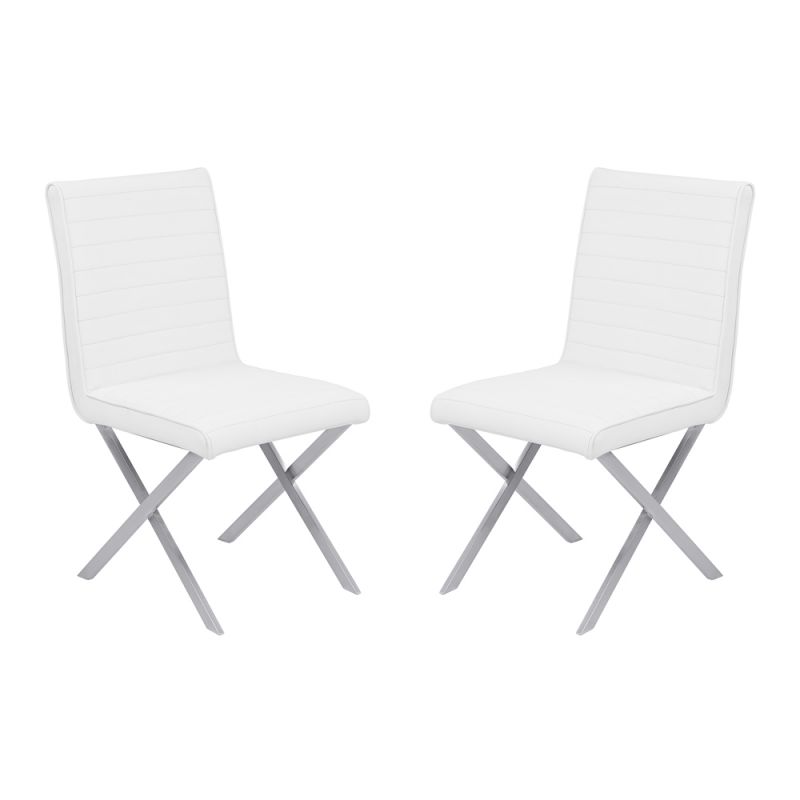 Armen Living - Tempe Contemporary Dining Chair in White Faux Leather with Brushed Stainless Steel Finish (Set of 2) - LCTESIWHBS