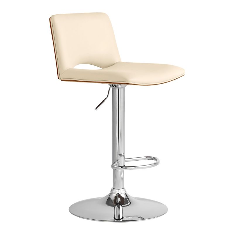 Armen Living - Thierry Adjustable Swivel Cream Faux Leather with Walnut Back and Chrome Bar Stool - LCTHBAWACR
