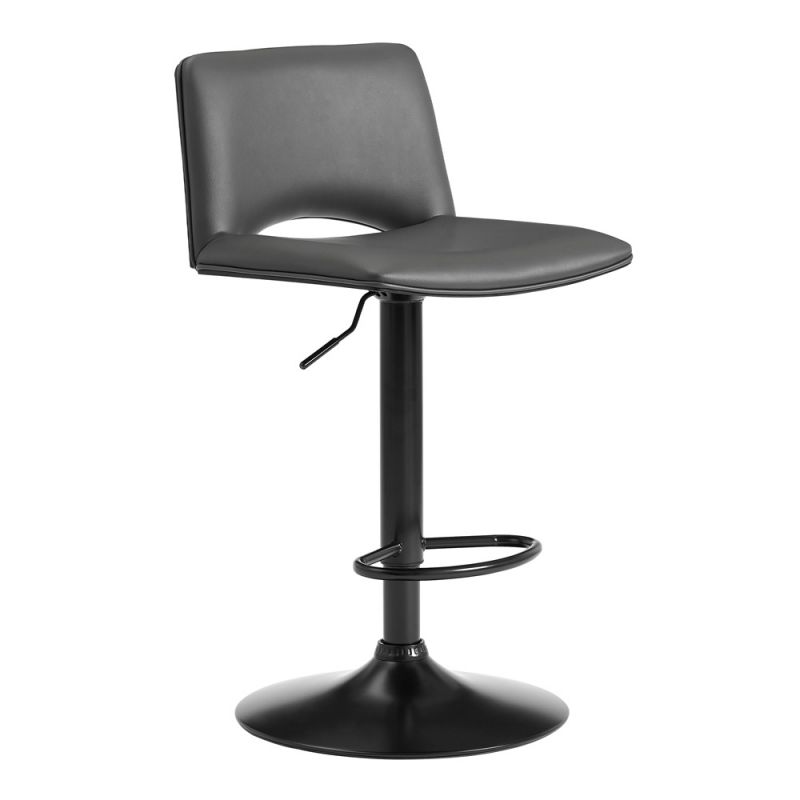 Armen Living - Thierry Adjustable Swivel Gray Faux Leather and Black Metal Bar Stool - LCTHBABLGR