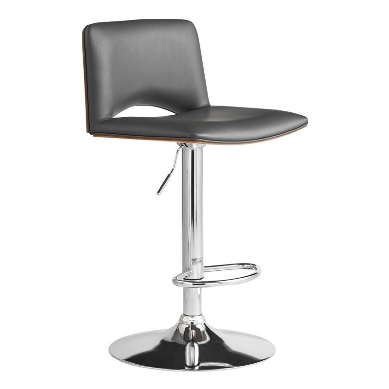 Armen Living - Thierry Adjustable Swivel Gray Faux Leather with Walnut Back and Chrome Bar Stool - LCTHBAWAGR