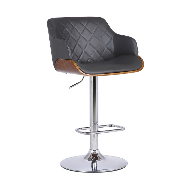 Armen Living - Toby Grey Faux Leather Adjustable Height Swivel Walnut Wood and Chrome Bar Stool - LCTOSWBAWAGR