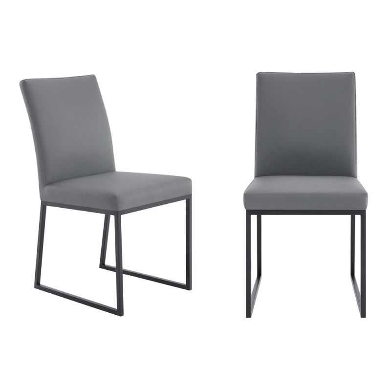 Armen Living - Trevor Contemporary Dining Chair in Matte Black Finish and Gray Faux Leather (Set of 2) - LCTRCHMBGR