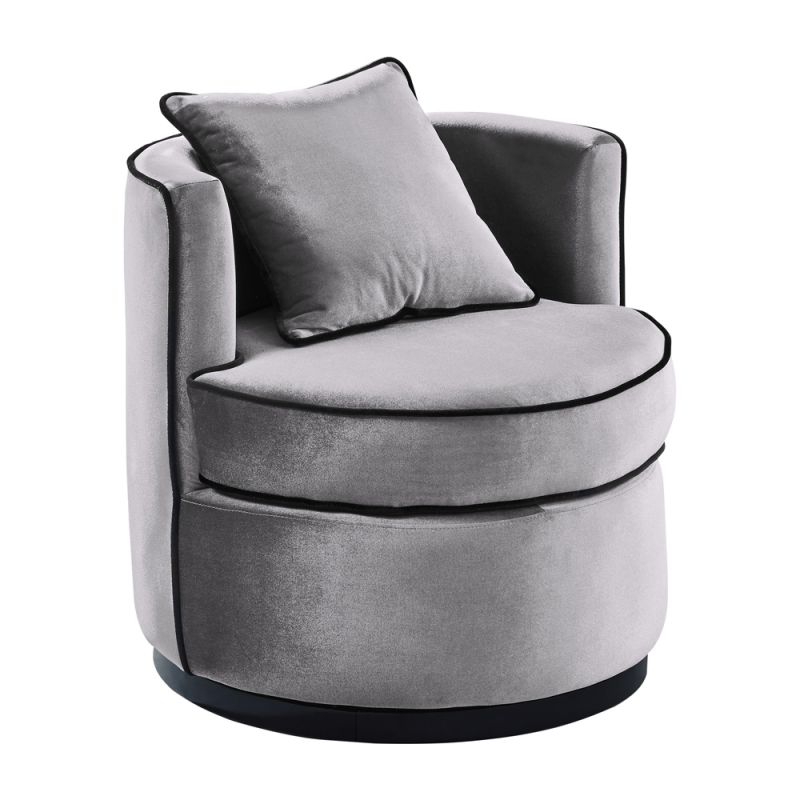 Armen Living - Truly Contemporary Swivel Chair in Gray Velvet and Black Velvet Piping - LCTYCHGR