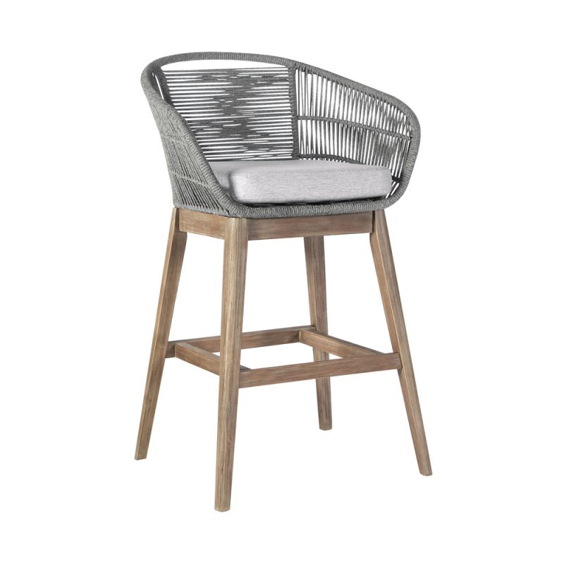 Armen Living - Tutti Frutti Indoor Outdoor Bar Height Bar Stool in Aged Teak Wood with Grey Rope - LCTFBAGRTK30
