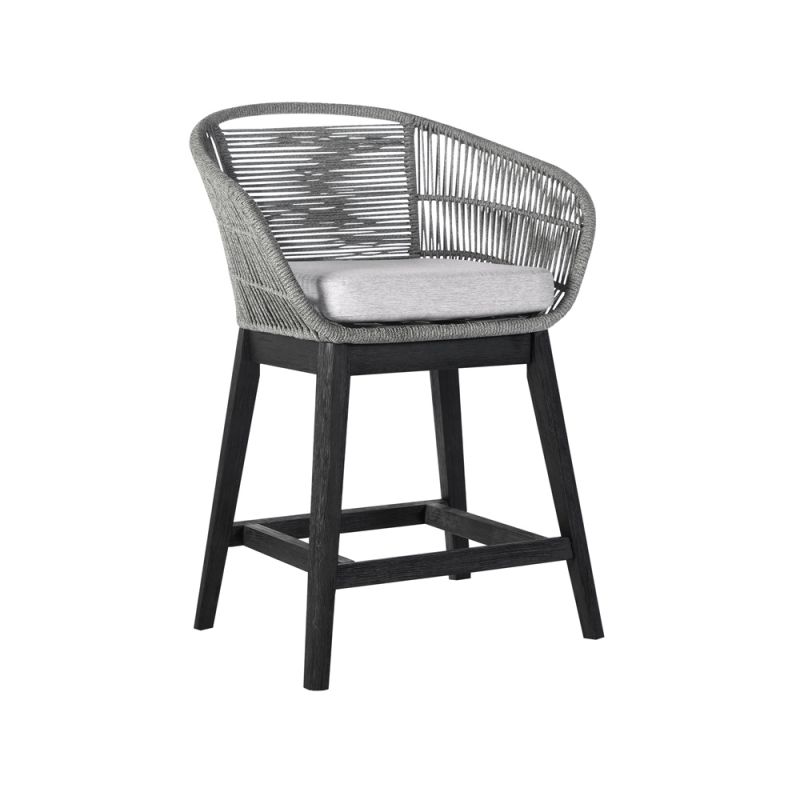 Armen Living - Tutti Frutti Indoor Outdoor Counter Height Bar Stool in Black Brushed Wood with Grey Rope - LCTFBAGRBL26
