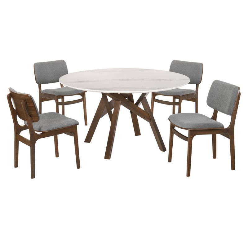 Armen Living - Venus and Lima 5 Piece Walnut and Marble Round Dining Set - SETVEDIWA5C