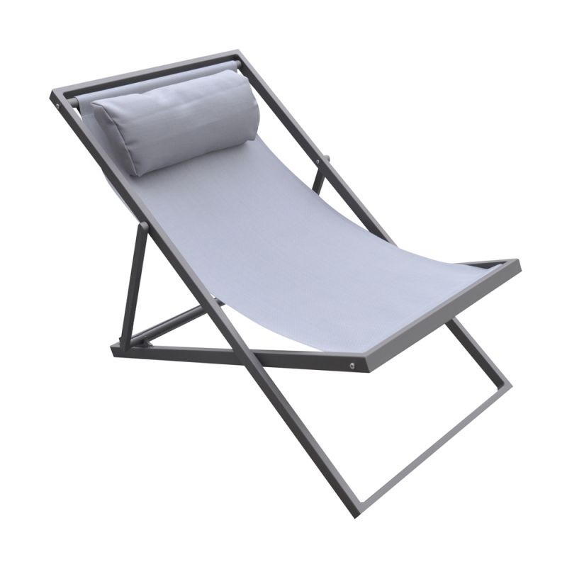Armen Living - Wave Outdoor Patio Aluminum Deck Chair in Grey Powder Coated Finish with Grey Sling Textilene - LCWALOGR