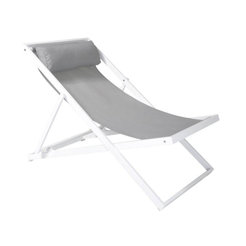Armen Living - Wave Outdoor Patio Aluminum Deck Chair in White Powder Coated Finish with Grey Sling Textilene - LCWALOWH