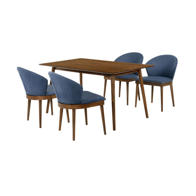 Armen Living - Westmont and Juno Blue and Walnut 5 Piece Dining Set - SETWEDI5JNWABLU