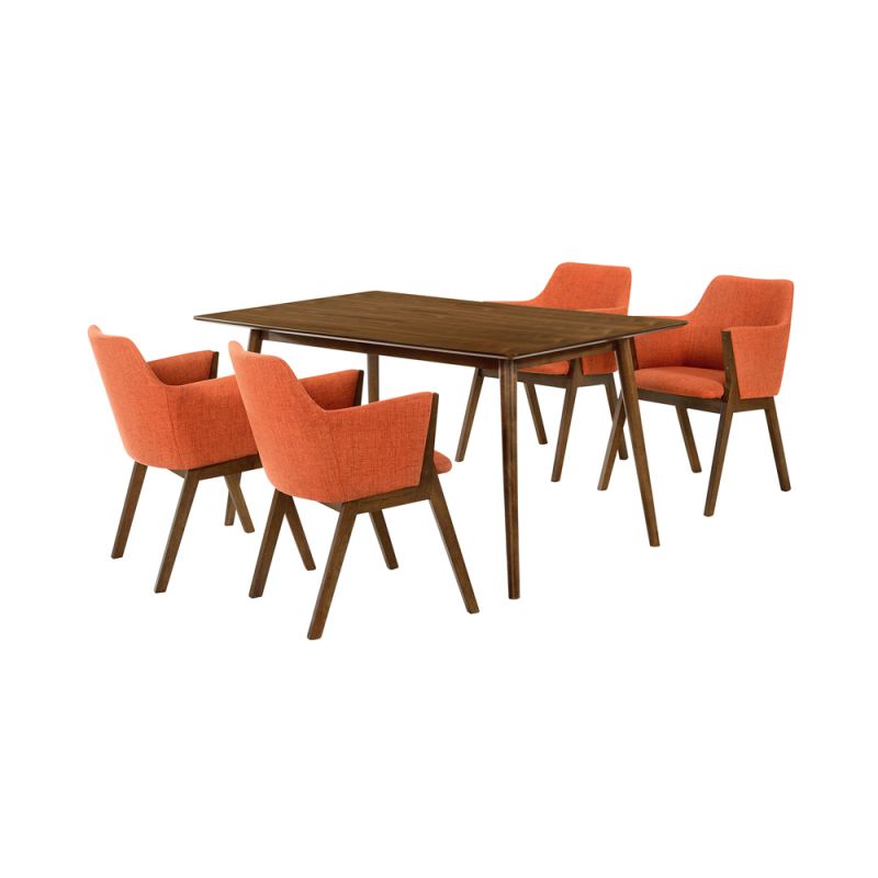 Armen Living - Westmont and Renzo Orange and Walnut 5 Piece Dining Set - SETWEDI5REWAOR