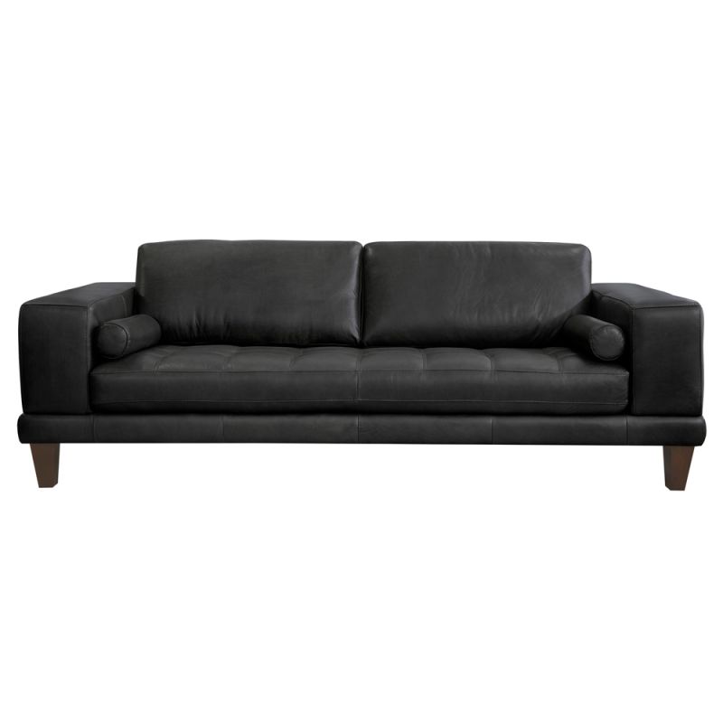 Armen Living - Wynne Contemporary Sofa in Genuine Black Leather with Brown Wood Legs - LCWY3BLACK