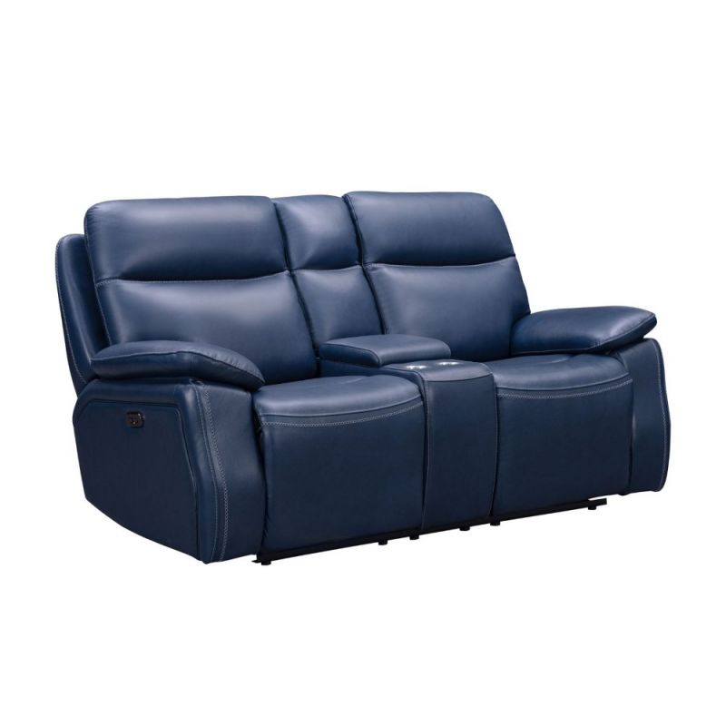Barcalounger Micah Console Loveseat, Navy Blue Leather Recliner Sofa Set