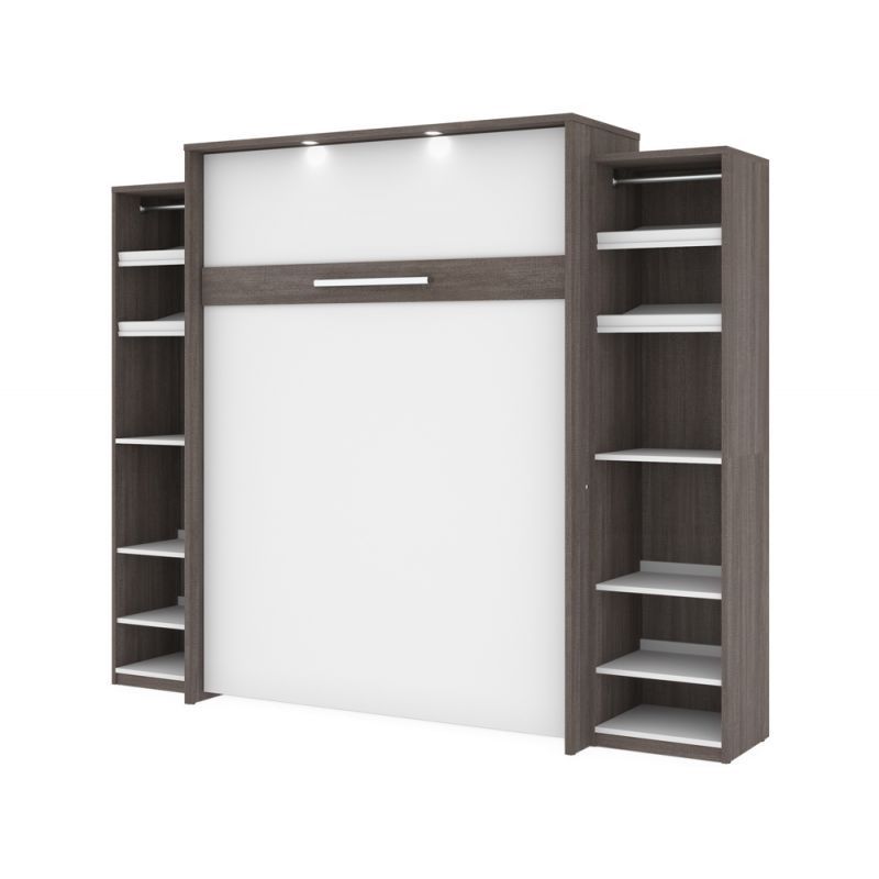 Bestar - Cielo 105W Queen Murphy Bed with 2 Narrow Shelving Units (104W) in Bark Grey & White - 80886-47