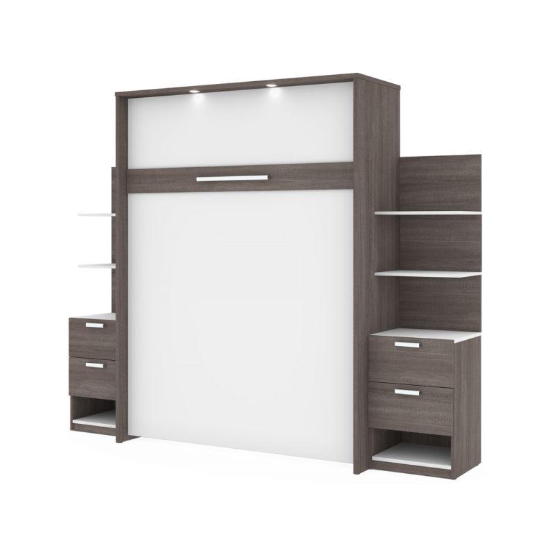 Bestar - Cielo 105W Queen Murphy Bed with Floating Shelves and Drawers (104W) in Bark Grey & White - 80881-47