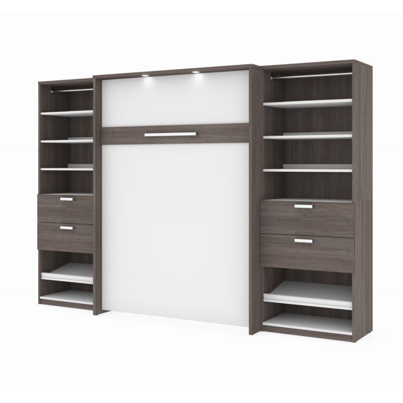 Bestar - Cielo 119W Full Murphy Bed and 2 Shelving Units with Drawers (118W) in Bark Grey & White - 80895-47