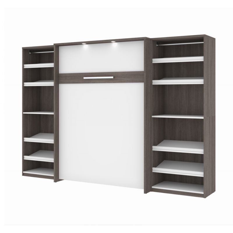 Bestar - Cielo 119W Full Murphy Bed with 2 Shelving Units (118W) in Bark Grey & White - 80894-47