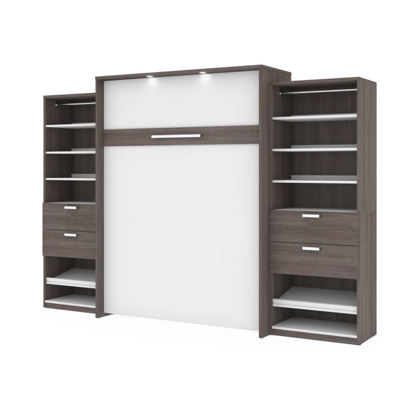 Bestar - Cielo 125W Queen Murphy Bed and 2 Shelving Units with Drawers (124W) in Bark Grey & White - 80885-47