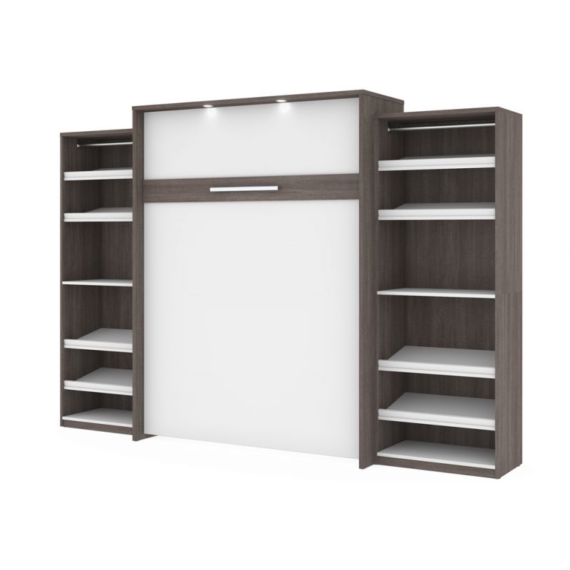 Bestar - Cielo 125W Queen Murphy Bed with 2 Shelving Units (124W) in Bark Grey & White - 80884-47