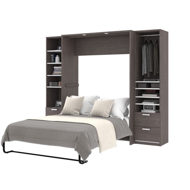 Bestar - Cielo 99W Full Murphy Bed and 2 Narrow Shelving Units with Drawers (98W) in Bark Grey & White - 80893-47