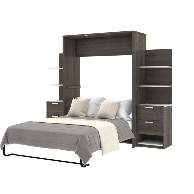 Bestar - Cielo 99W Full Murphy Bed with Floating Shelves and Drawers (98W) in Bark Grey & White - 80891-47