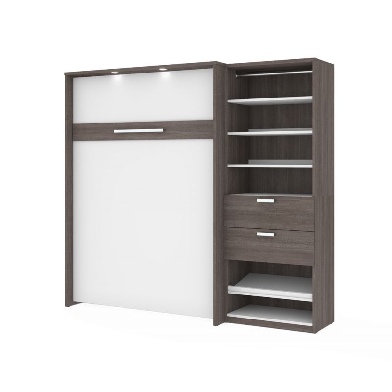 Bestar - Cielo Full Murphy Bed and Shelving Unit with Drawers (89W) in Bark Grey & White - 80892-47