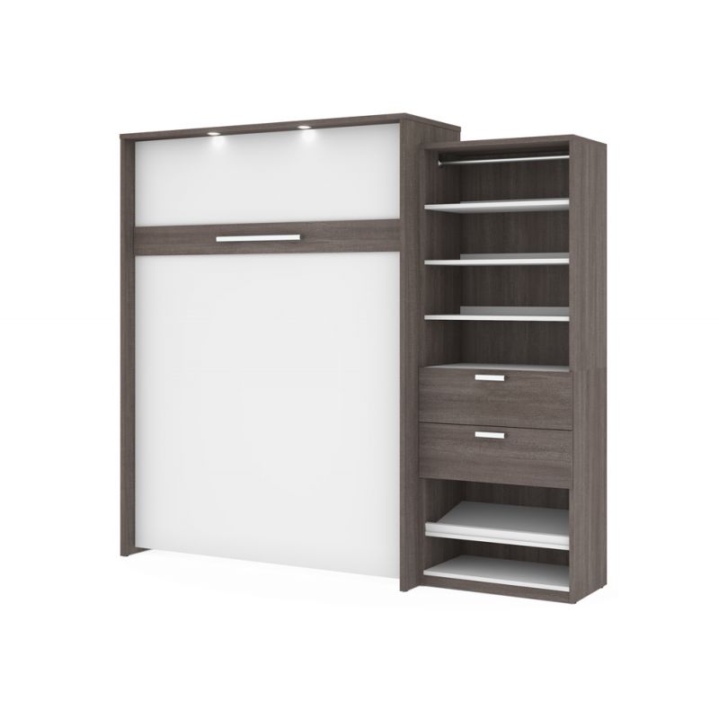 Bestar - Cielo Queen Murphy Bed and Shelving Unit with Drawers (95W) in Bark Grey & White - 80882-47
