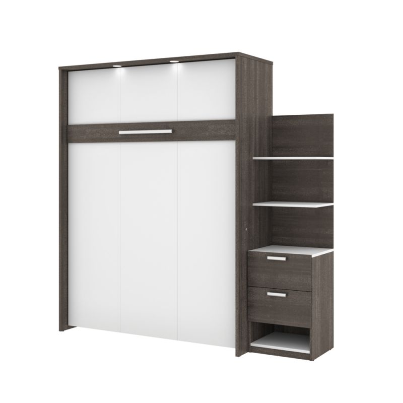 Bestar - Cielo Queen Murphy Bed with Floating Shelves (85W) in Bark Grey & White - 80887-47