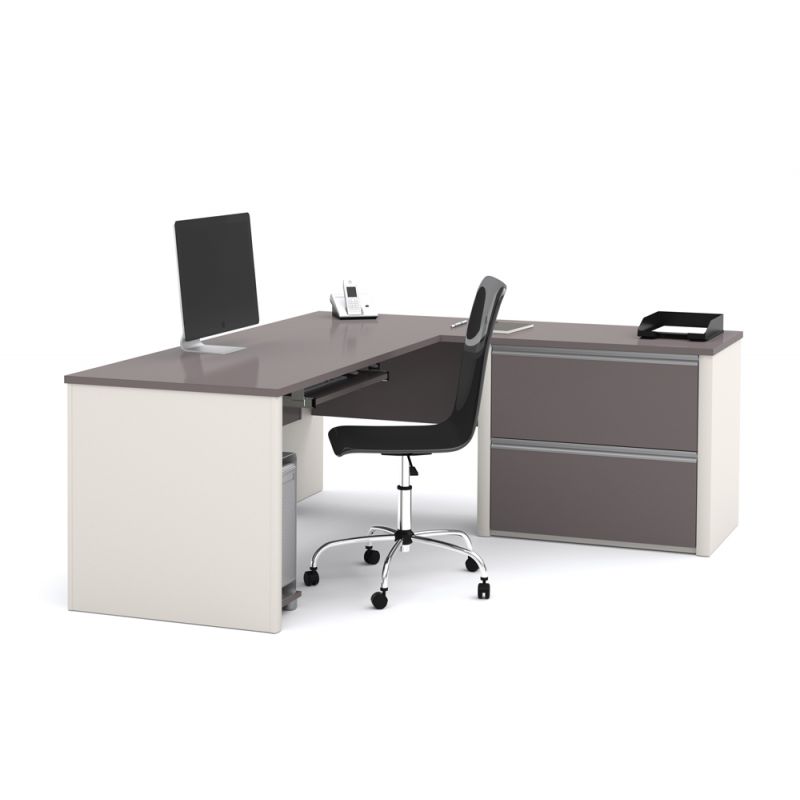 Bestar - Connexion 72W L-Shaped Desk with Lateral File Cabinet in Slate & Sandstone - 93862-59