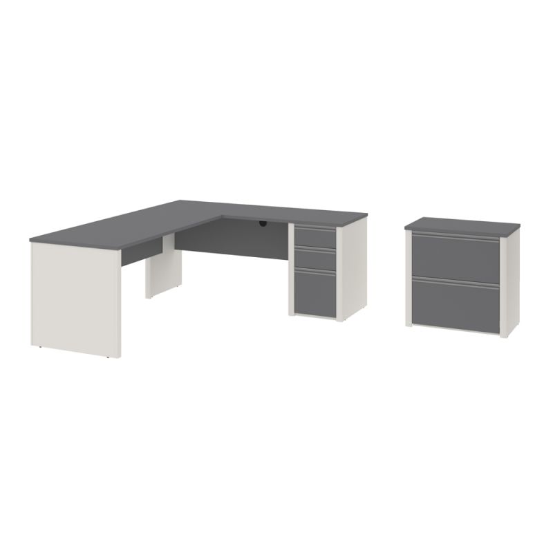 Bestar - Connexion 72W L-Shaped Desk with Lateral File Cabinet in Slate & Sandstone - 93883-59
