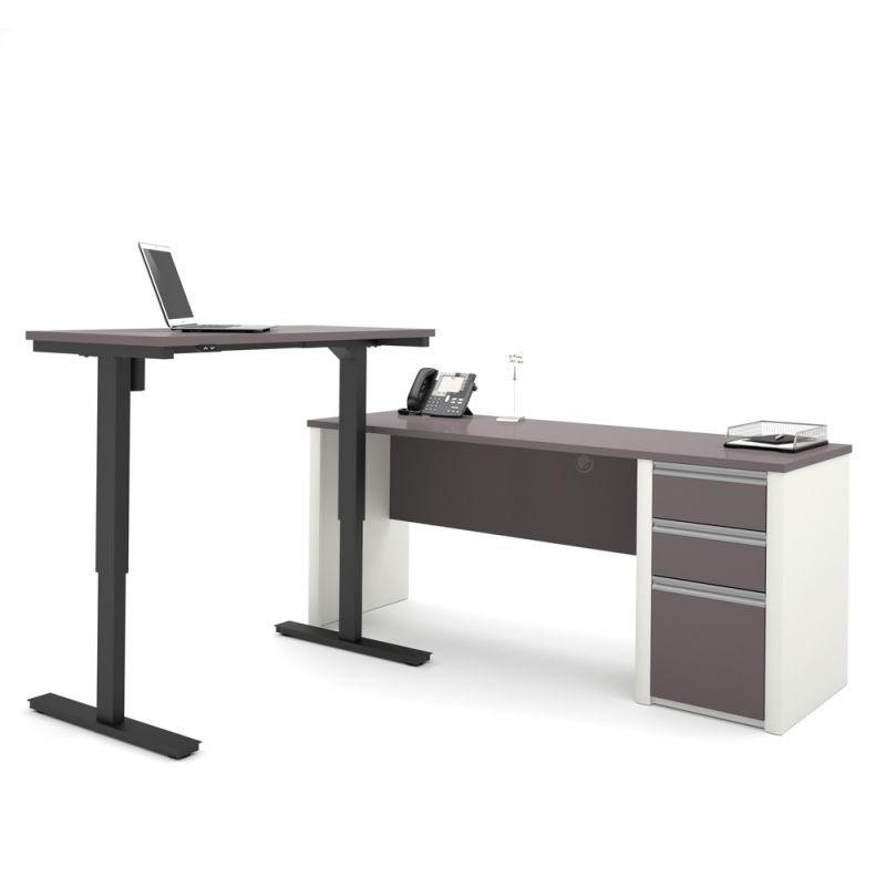 Bestar - Connexion 72W L-Shaped Standing Desk with Pedestal in Slate & Sandstone - 93885-59