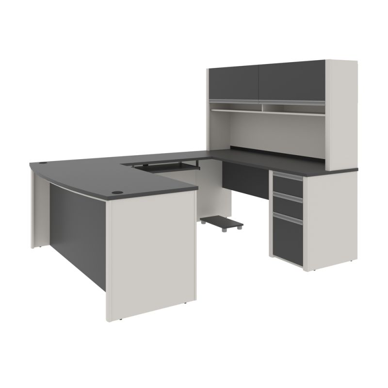 Bestar - Connexion 72W U-Shaped Executive Desk with Pedestal and Hutch in Slate & Sandstone - 93879-59