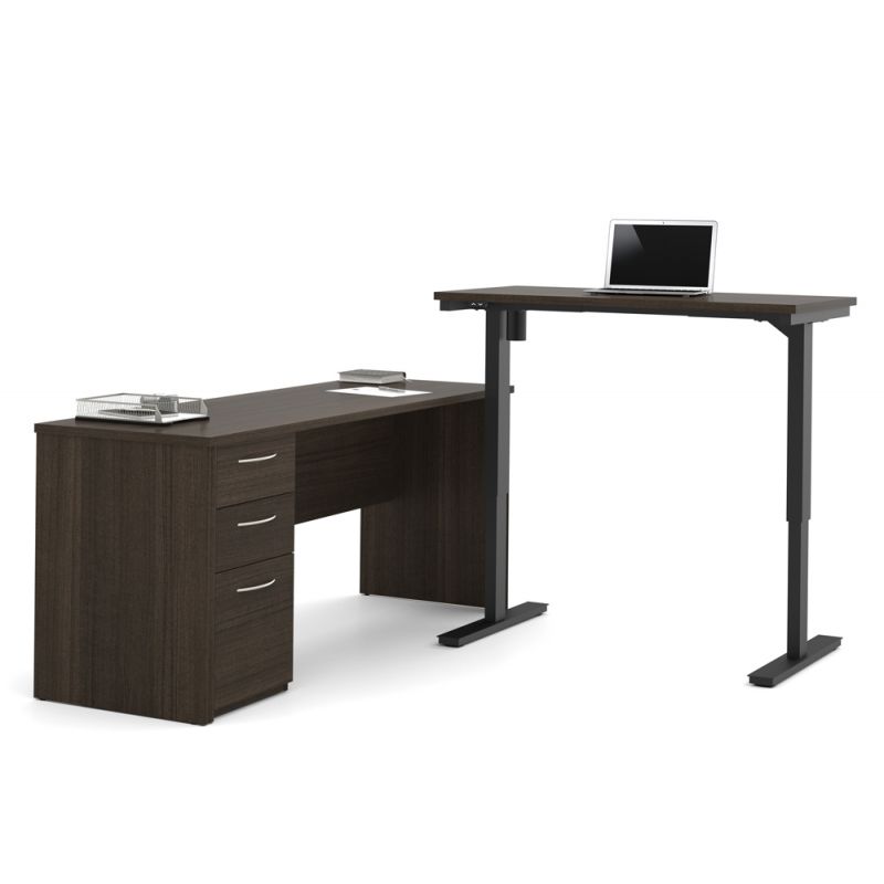 Bestar - Embassy 72W L-Shaped Standing Desk with Pedestal in Dark Chocolate - 60885-79