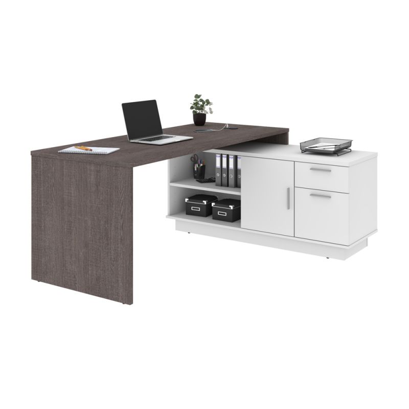 Bestar - Equinox 72W L-Shaped Desk in Bark Grey & White - 115420-000047