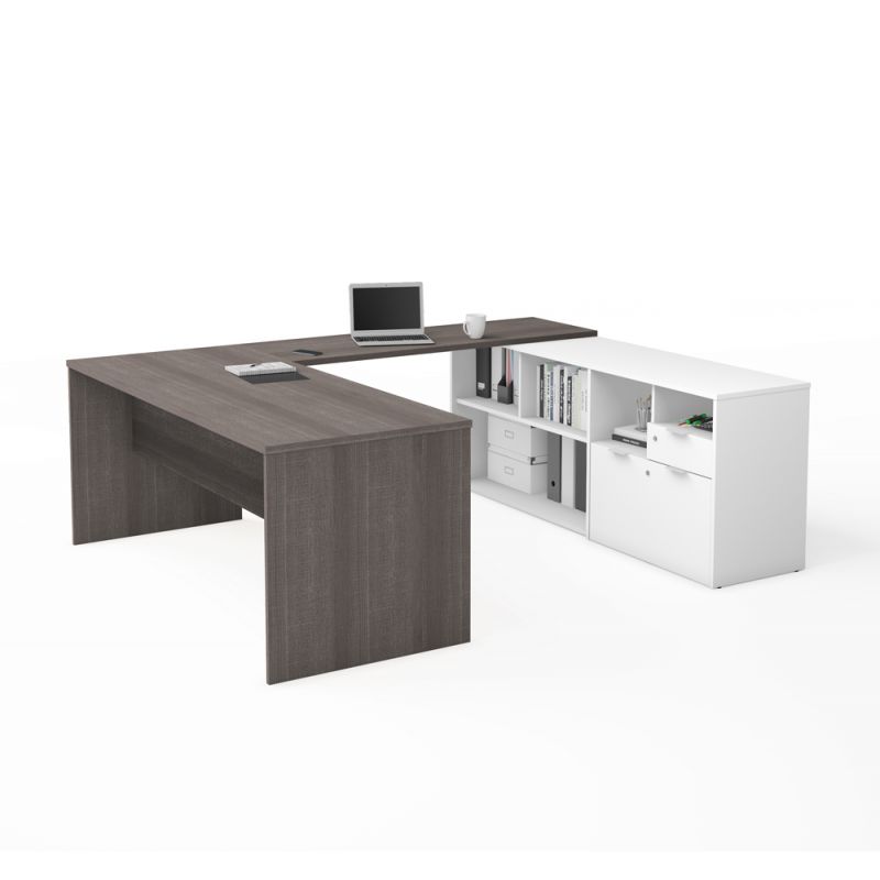 Bestar - I3 Plus 72W U-Shaped Executive Desk in Bark Grey & White - 160860-4717