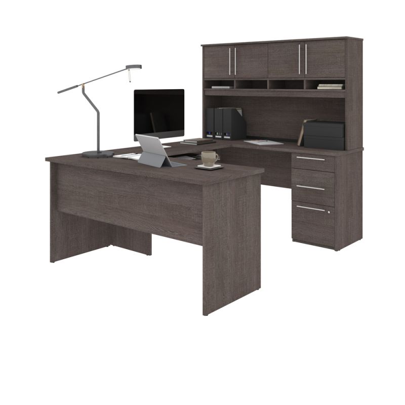 Bestar - Innova U Or L-Shaped Desk with Hutch in Bark Grey - 92854-000047