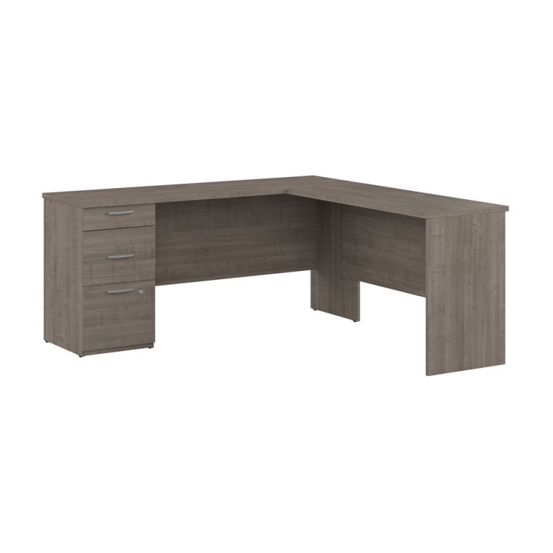 Bestar - Logan 65W L Shaped Desk with Drawers in Silver Maple - 146852-000142
