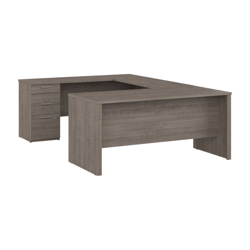 Bestar - Logan 65W U Shaped Desk in Silver Maple - 146856-000142