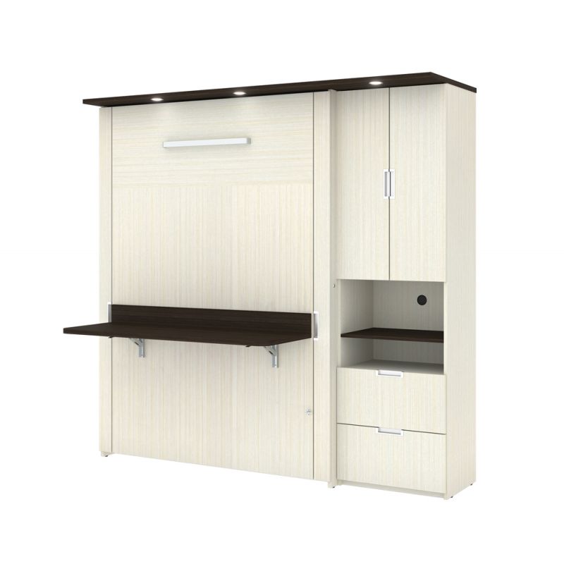 Bestar - Lumina Full Murphy Bed with Desk and Storage Cabinet (83W) in White Chocolate - 85890-31